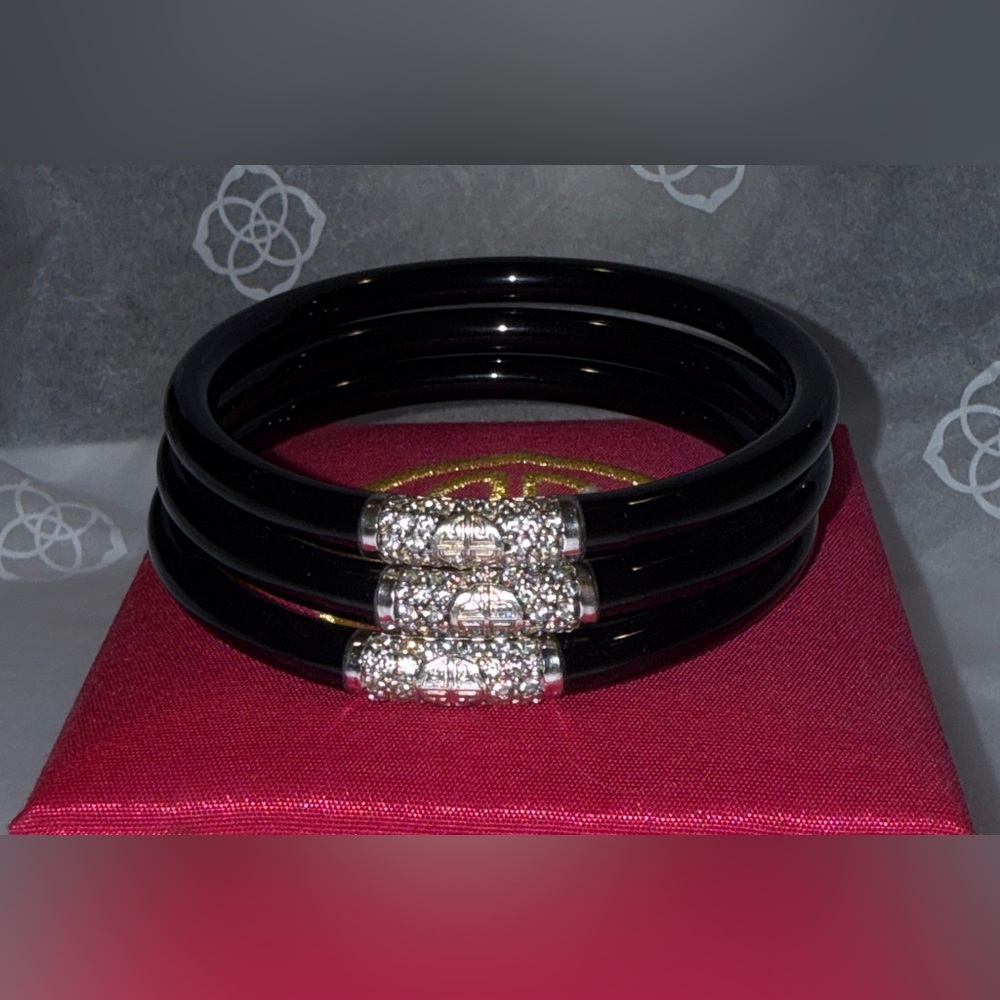 BudhaGirl ALL WEATHER BANGLES - black & silver - set of 3